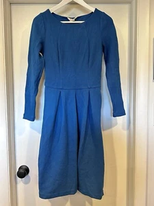 Boden Peacock Blue Dress, long sleeve, fit & flare, cotton, US Size 6L - Picture 1 of 10