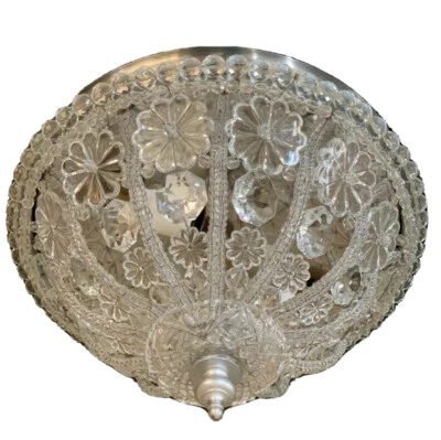 Candelabro vintage de cristal macarrão com miçangas montagem embutida luz de teto prata 11” - Imagem 1 de 4