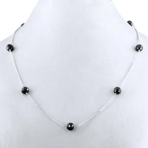 Collana In Argento Sterling 925 Con Catena A Diamante Nero 8 Mm 18 Pollici! - Foto 1 di 3
