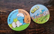 2 Vintage Smurfs 1980's Smurfs Metal Button Pins Smurfette