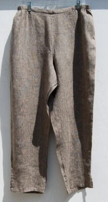 NEW FLAX BROWN CROSSDYE Light Weight Linen Tapered Leg Pant L - Image 1 of 4