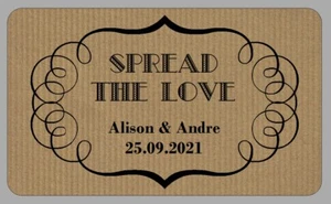 Brown Imitation Kraft Spread the Love Labels Personalised Wedding Favour Sticker - Picture 1 of 1