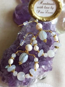 HOOP-Ohrringe CHALCEDON MONDSTEIN PERLE Geburtsstein JUNI ZWILLINGE KREBS u.a. - Bild 1 von 11