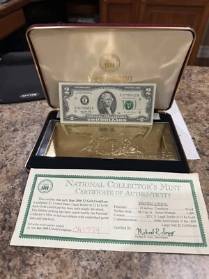 1995 2 Dollar Bill F Series  Mint Condition & A Year 2000 $2 Gold Certificate - Image 1 of 4