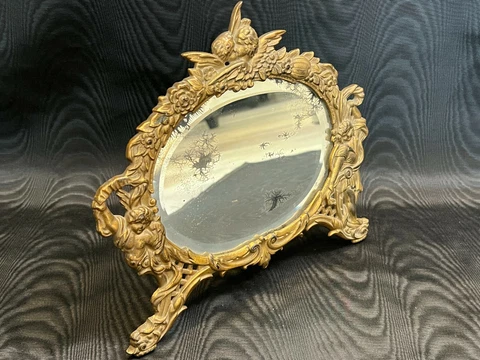 Antique NB & IW ,National Brass & Iron Works Cast Oval Frame Easel Mirror Cover