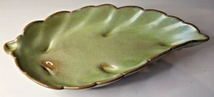 Vintage Frankoma Keramik #225 Prärie grün Blatt Schale mit braunem Rand 9" - Bild 1 von 9