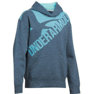 UNDER ARMOUR Threadborne Girls Print Logo Fleece Hoodie Blue Size XS (6-6X) NEW