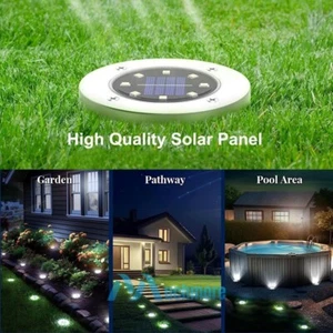 Waterproof 8LED Solar Power Flat Buried Light In Ground Lamp Path Garden Decking - Picture 1 of 18