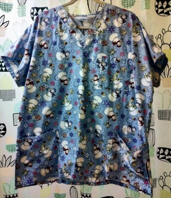 JLJ Scrubs Holiday Snowman Christmas Scrub Top 2XL - Image 1 of 3