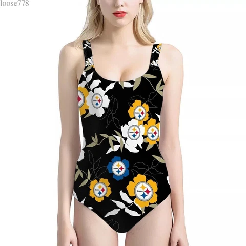Pittsburgh Steelers Women One Piece Swimsuit Bikini Beach Swimwears Bathing Wear Cover