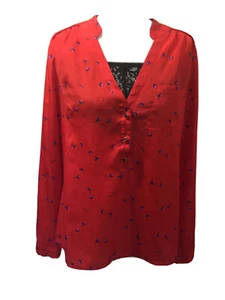 Ladies OASIS Red Blouse U.K. 14 Lace Insert Adjustable Sleeves T6698 - Picture 1 of 5