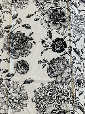 1 Black/ White Roses Curtain Panel Rod Pocket 78"X58" cotton - Image 1 of 4