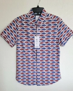 NWT Zipcode Men's Casual Fish Print Button Down Short Sleeve Shirt Size- Small - Picture 1 of 3