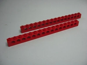 2 x Lego Technic Brick RED 1x16 with 15 holes 3703 #M15 - Picture 1 of 4