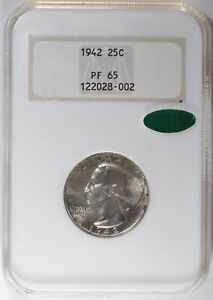 1942 Washington Silver Proof Quarter NGC PF65 CAC Old Fatty Holder 25c
