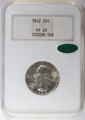 1942 Washington Silver Proof Quarter NGC PF65 CAC Old Fatty Holder 25c - Image 1 of 4