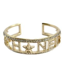 Authentic CHANEL Rhinestone Coco Mark Bangle Bracelet Gold Accessories Logo - Picture 1 of 7