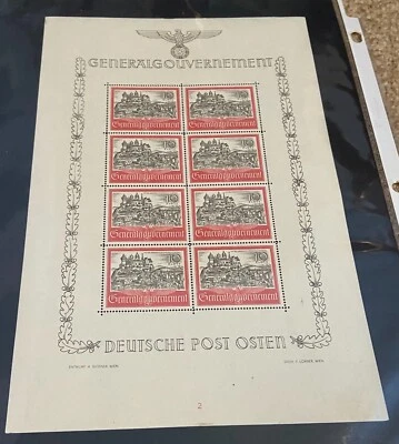 WWII Mini Sheet Poland OCCUPATION 1941 MNH Cracow Castle - Image 1 of 3