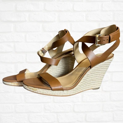 Michael Michael Kors Tan Leather Espadrille Wedge Sandals 8.5M – Vacation Resort - Image 1 of 4