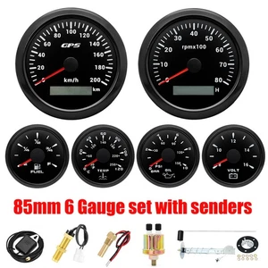 6 Gauge Set 85mm Boat GPS Speedometer 0-200KM/H Tachometer 8000RPM with Senders - Picture 1 of 22