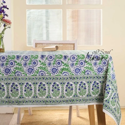 Vintage Floral Handcrafted Cotton Tablecloth Dining Room Decor Table Cover Linen - Image 1 of 4