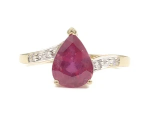 Anillo Estate de oro amarillo de 18 quilates con rubí y diamantes redondos talla pera natural de 2,20 quilates 3,25 g - Imagen 1 de 13