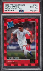 2018 Donruss Press Proof Red Jadon Sancho ROOKIE #189 PSA 10 GEM MINT - Picture 1 of 2