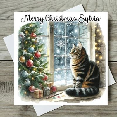 CREATED BY MRS WINDSOR Cat Christmas Card Personalised Mum Nan Aunt Grandma Friend Any Name