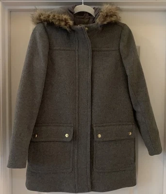 J.Crew Mercantile women's Vail fur trim hooded Coat - size 00 - Vail Grey - Image 1 of 4