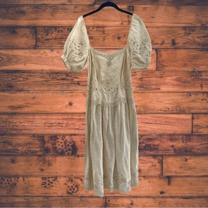 Vintage 80er Nancy Johnson cremefarben 100 % Leinen Ösen Kleid Größe 8 - Bild 1 von 10