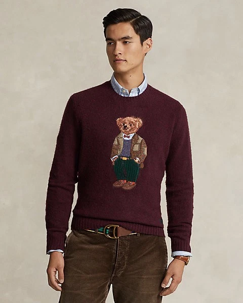 Polo Ralph Lauren Wool Cashmere Knitted Bear Sweater Burgundy Jumper Size L £549 - Image 1 of 4