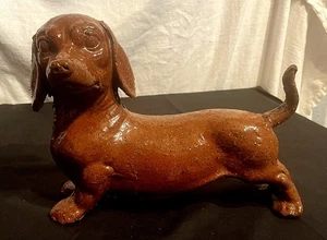 UNBELIEVABLE ONE OF THE KIND SEWER TILE GLOSSY WIENER DOG - 10" LONG - Picture 1 of 7