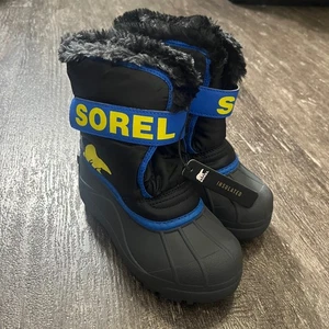 Sorel Childrens Snow Commander Boots Black Super Blue Insulated Size 13 - Picture 1 of 8