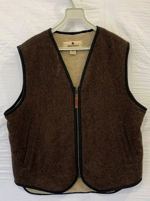 Woolrich Men’s Sherpa Lined Wool Vest Brown Zip Front Fleece Interior Sz M/L#119 - Image 1 of 4