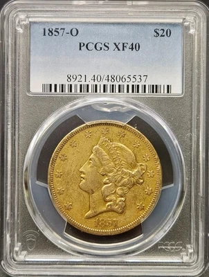 1857-O $20 Gold Liberty Double Eagle PCGS XF 40, Gorgeous Eye Appeal! - Image 1 of 2
