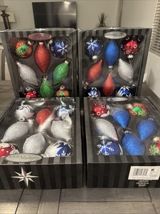 Christopher Radko Celebrations Handcrafted Glass Ornaments 4 Sets Blue, Red - Picture 1 of 7