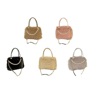Luxurious Furry Bag With Pearls Accent Shoulder Bag Handbag For Stylish Women - Picture 1 of 13