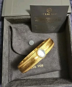 Julie Vos Hinged Bangle Stone & 24k Plated NWOT BOX Retired - Picture 1 of 11