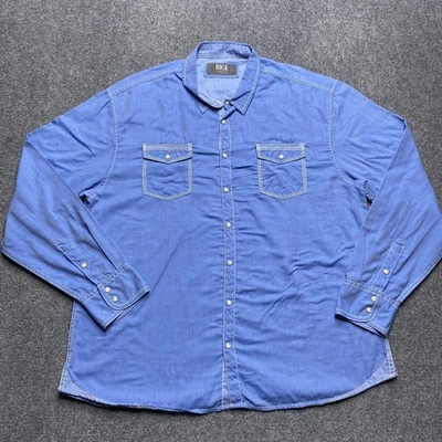 Camisa BKE Para Hombres 3XL Azul Calce Atlético Perla A Presión Manga Larga Bolsillos Occidentales Foto 1 de 4