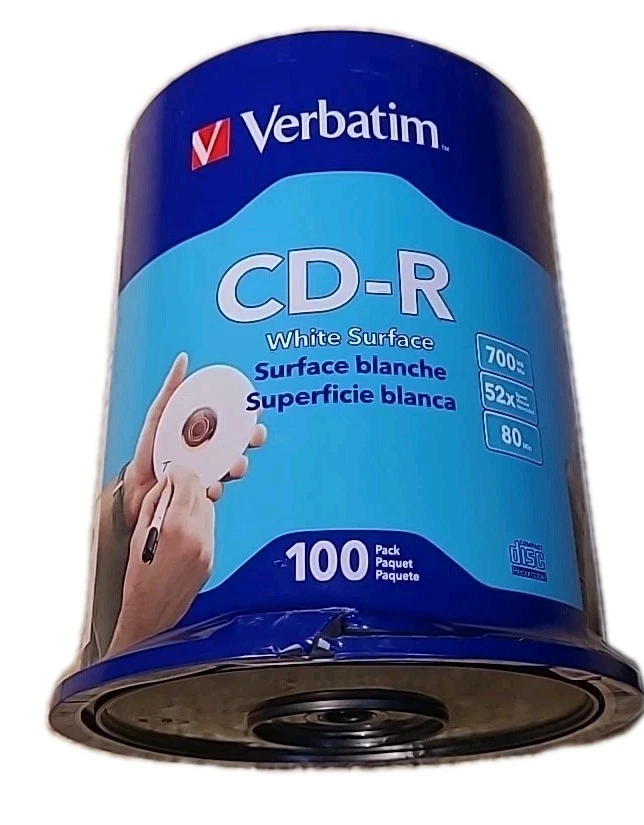 (QTY 100) Verbatim CD-R 700MB 52X with Blank White Surface 94712 For Digital - Image 1 of 4