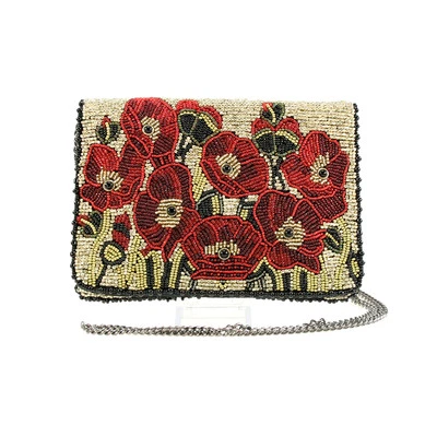 Mary Frances Poppies Red Special Flower Magnet Handbag Beaded Bag Purse Beige NW - Image 1 of 4