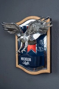 Vintage 1987 Michelob Light Beer Flying Eagle 3D Mirror Bar Sign Wall Plaque - Picture 1 of 13