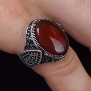 Anillo de plata esterlina 925 vintage de ágata roja natural genuino hecho a mano para hombre - Imagen 1 de 3