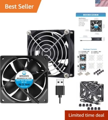 Quiet Dual Ball Bearing USB Fan (80mm) for Efficient Desktop Cooling - Pack of 2 - Image 1 of 4