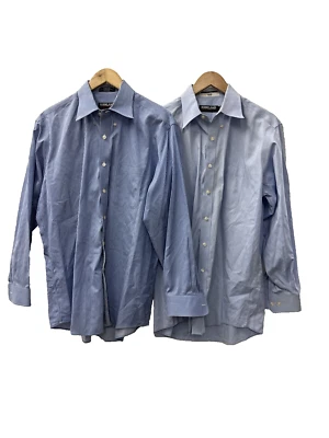 Lot (2) Kirkland Signature Non-Iron Dress Shirt Men’s 16.5-33 blue Striped/Solid - Image 1 of 4