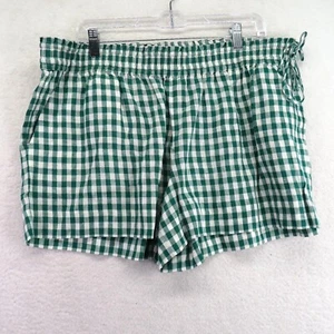 J Crew Shorts Size XL Linen Green White Gingham Checkered Elastic Drawstring - Picture 1 of 8