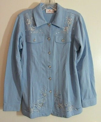 QUACKER FACTORY Aqua Blue Jacket, Embellished, Rhinestones, Button Front XXS - Image 1 of 4