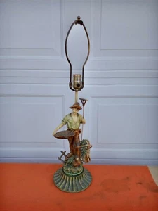 Antique Sculpture Spelter Cast Metal Lamps Hand Painted Farmer’s Sower Harvest - Picture 1 of 9
