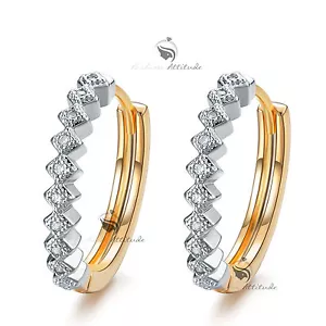18k yellow white gold gf made with SWAROVSKI crystal huggies earrings - Picture 1 of 2