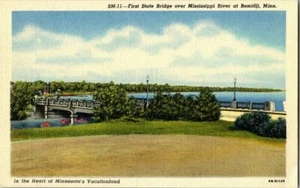 40er Jahre. STAATSBRÜCKE, MISSISSIPPI RIVER, BEMIDJI, POSTKARTE SL4 - Bild 1 von 2